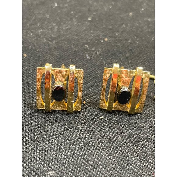 Vintage 70's Cuff Link Set With Matching Tie Clip Pin - Picture 3 of 7